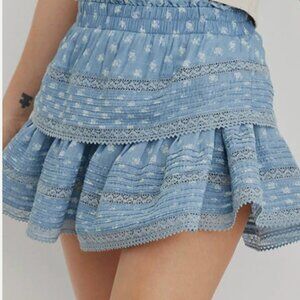 Aerie Rock & Ruffle Denim Style Floral Print Mini Skirt (size M)